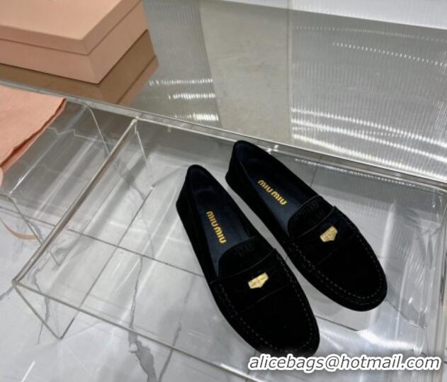 Good Product Miu Miu Penny Suede Loafers Black 104105