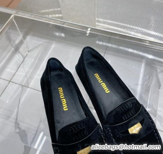 Good Product Miu Miu Penny Suede Loafers Black 104105