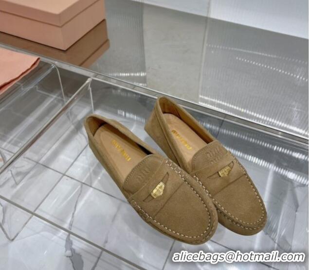 Unique Style Miu Miu Penny Suede Loafers Dark Beige 104106