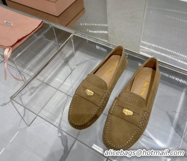 Unique Style Miu Miu Penny Suede Loafers Dark Beige 104106