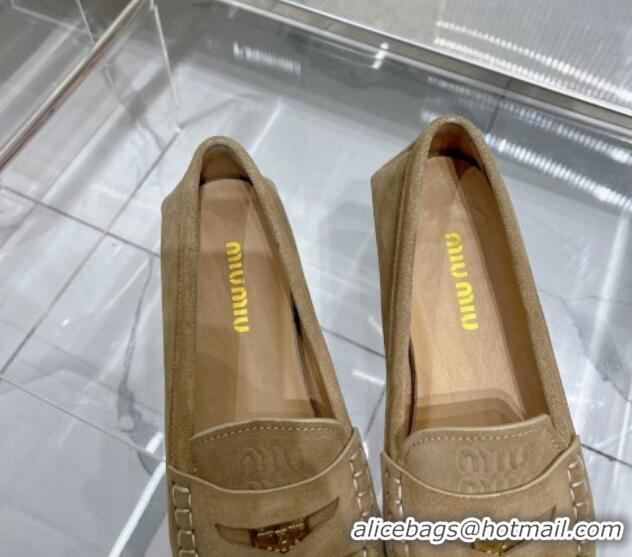 Unique Style Miu Miu Penny Suede Loafers Dark Beige 104106