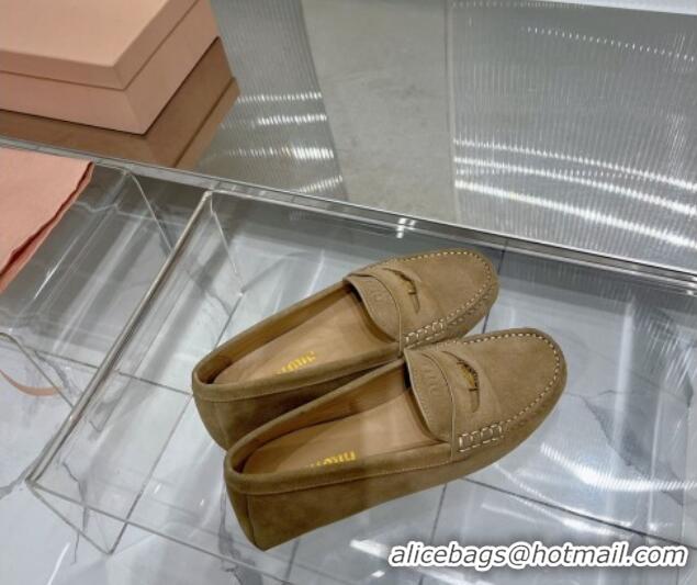 Unique Style Miu Miu Penny Suede Loafers Dark Beige 104106