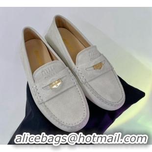 Durable Miu Miu Penny Suede Loafers White 104107