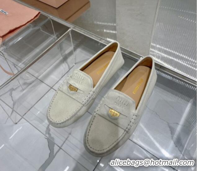 Durable Miu Miu Penny Suede Loafers White 104107