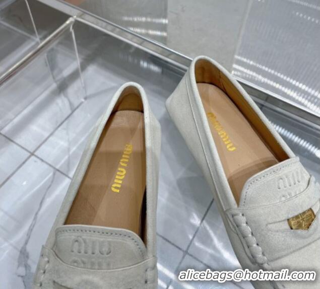 Durable Miu Miu Penny Suede Loafers White 104107