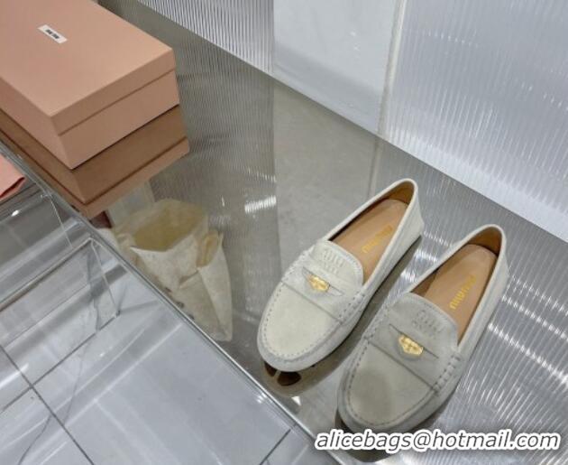 Durable Miu Miu Penny Suede Loafers White 104107