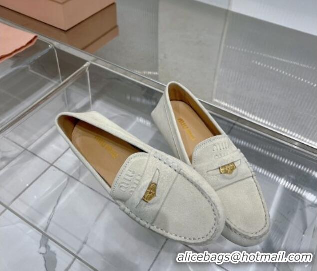 Durable Miu Miu Penny Suede Loafers White 104107