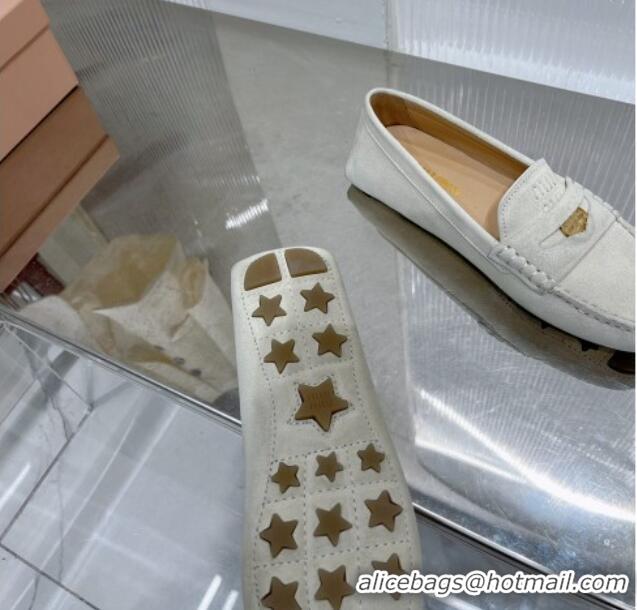 Durable Miu Miu Penny Suede Loafers White 104107