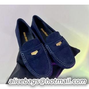 Charming Miu Miu Penny Suede Loafers Dark Blue 104108