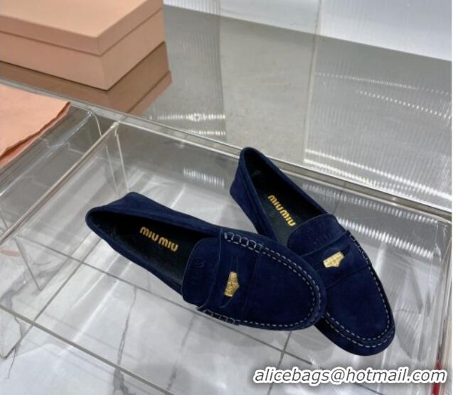 Charming Miu Miu Penny Suede Loafers Dark Blue 104108