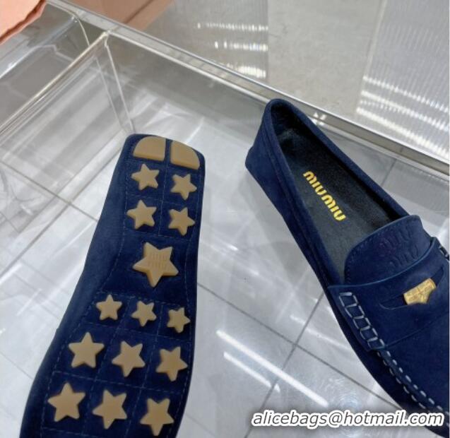 Charming Miu Miu Penny Suede Loafers Dark Blue 104108