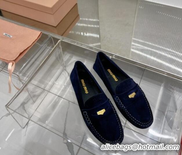 Charming Miu Miu Penny Suede Loafers Dark Blue 104108