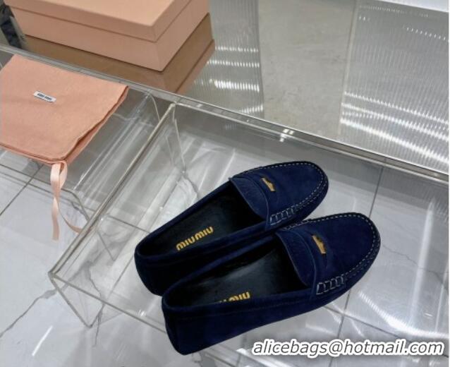 Charming Miu Miu Penny Suede Loafers Dark Blue 104108