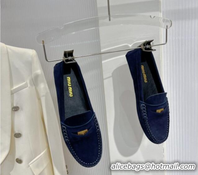 Charming Miu Miu Penny Suede Loafers Dark Blue 104108