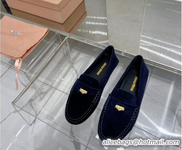 Charming Miu Miu Penny Suede Loafers Dark Blue 104108