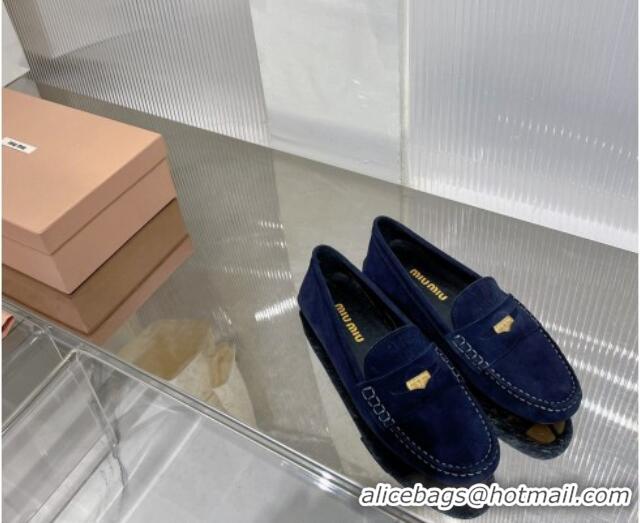 Charming Miu Miu Penny Suede Loafers Dark Blue 104108