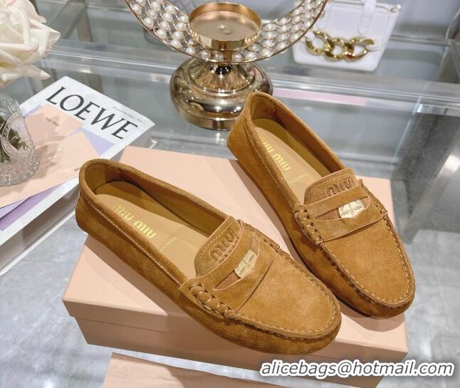 Buy Luxury Miu Miu Penny Suede Loafers Brown 104109