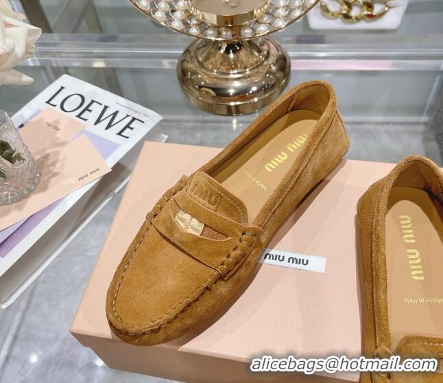 Buy Luxury Miu Miu Penny Suede Loafers Brown 104109