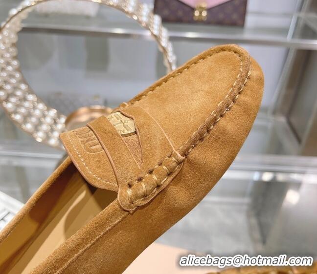 Buy Luxury Miu Miu Penny Suede Loafers Brown 104109