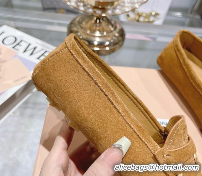 Buy Luxury Miu Miu Penny Suede Loafers Brown 104109