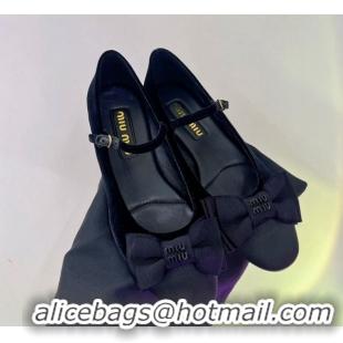 Perfect Miu Miu Velvet Pumps Mary Janes 4.5cm with Bow Black 104110