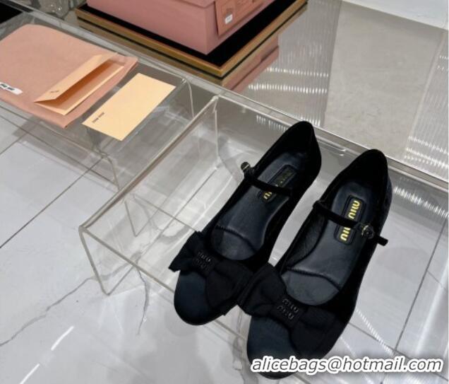 Perfect Miu Miu Velvet Pumps Mary Janes 4.5cm with Bow Black 104110