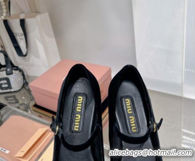 Perfect Miu Miu Velvet Pumps Mary Janes 4.5cm with Bow Black 104110