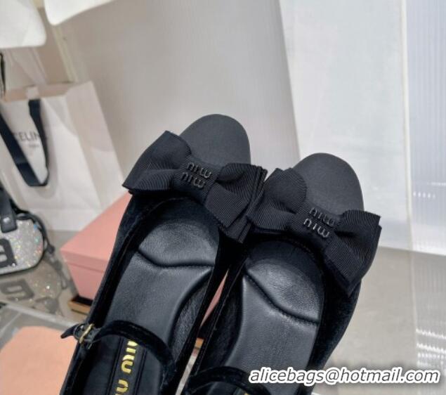 Perfect Miu Miu Velvet Pumps Mary Janes 4.5cm with Bow Black 104110