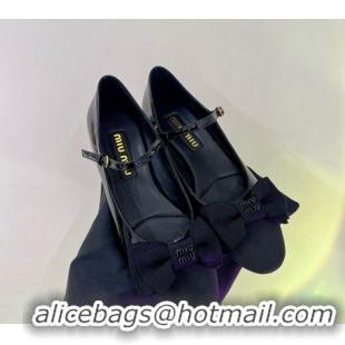 Pretty Style Miu Miu Patent Leather Pumps Mary Janes 4.5cm with Bow Black 104111