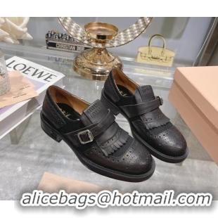 Top Design Miu Miu Loafers in Cutout Calfskin and Canvas Black 104112