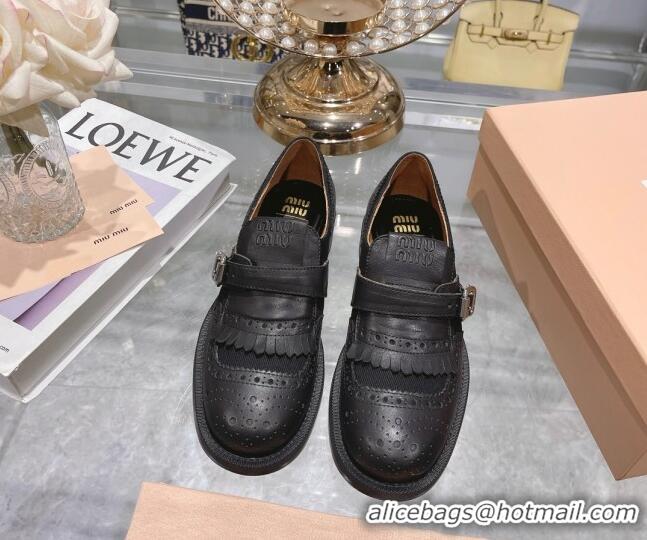 Top Design Miu Miu Loafers in Cutout Calfskin and Canvas Black 104112