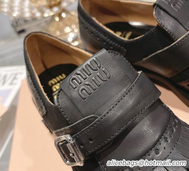 Top Design Miu Miu Loafers in Cutout Calfskin and Canvas Black 104112