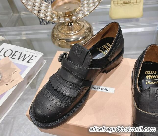 Top Design Miu Miu Loafers in Cutout Calfskin and Canvas Black 104112