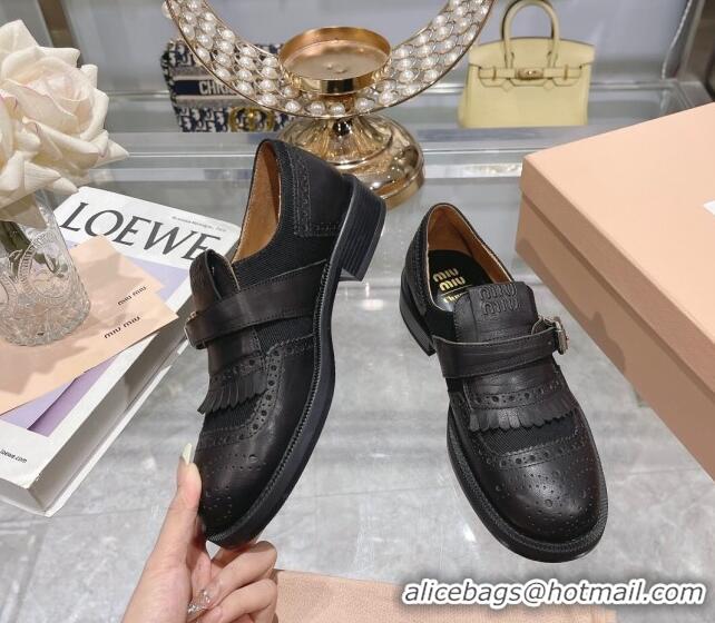 Top Design Miu Miu Loafers in Cutout Calfskin and Canvas Black 104112