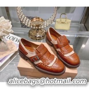 Good Quality Miu Miu Loafers in Cutout Calfskin and Canvas Brown 104113