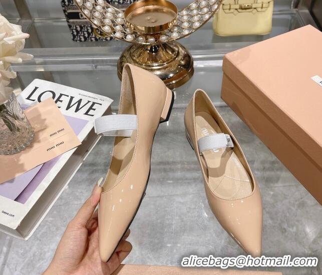 Best Price Miu Miu Patent Leather Pointed Ballerinas Flat Nude 104115