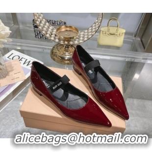 Popular Style Miu Miu Patent Leather Pointed Ballerinas Flat Burgundy 104116