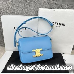 Super Quality Celine Mini Teen Cuir Triomphe Bag in Shiny Calfskin 188423 Sky Blue/Gold 2022