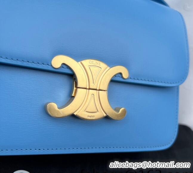 Super Quality Celine Mini Teen Cuir Triomphe Bag in Shiny Calfskin 188423 Sky Blue/Gold 2022