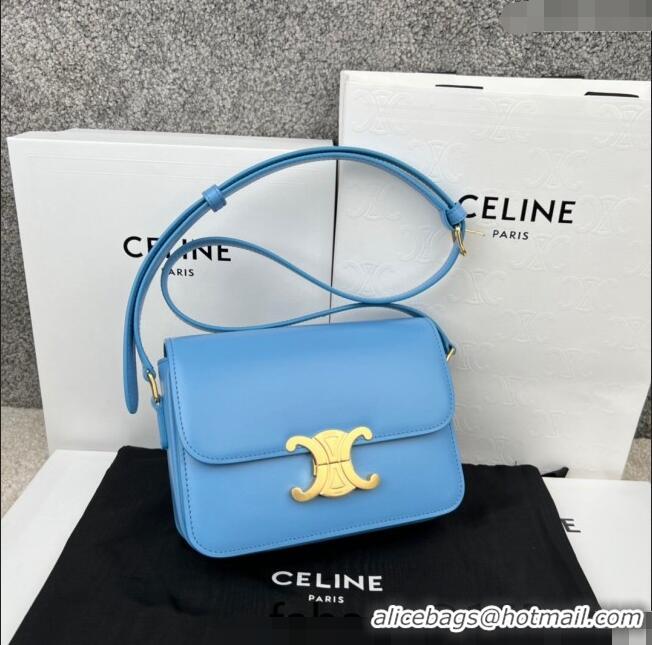 Super Quality Celine Mini Teen Cuir Triomphe Bag in Shiny Calfskin 188423 Sky Blue/Gold 2022