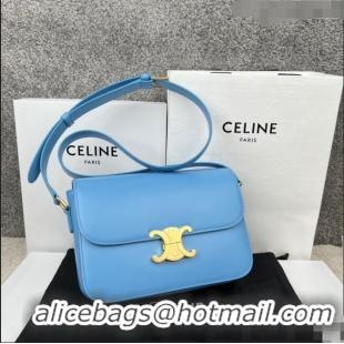 Buy Discount Celine Medium Teen Cuir Triomphe Bag in Shiny Calfskin 187366 Sky Blue/Gold