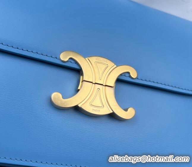 Buy Discount Celine Medium Teen Cuir Triomphe Bag in Shiny Calfskin 187366 Sky Blue/Gold