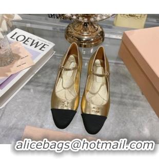 Top Grade Miu Miu patent leather and grosgrain mary jane pumps 3.5cm Gold 104126 