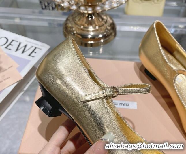 Top Grade Miu Miu patent leather and grosgrain mary jane pumps 3.5cm Gold 104126 