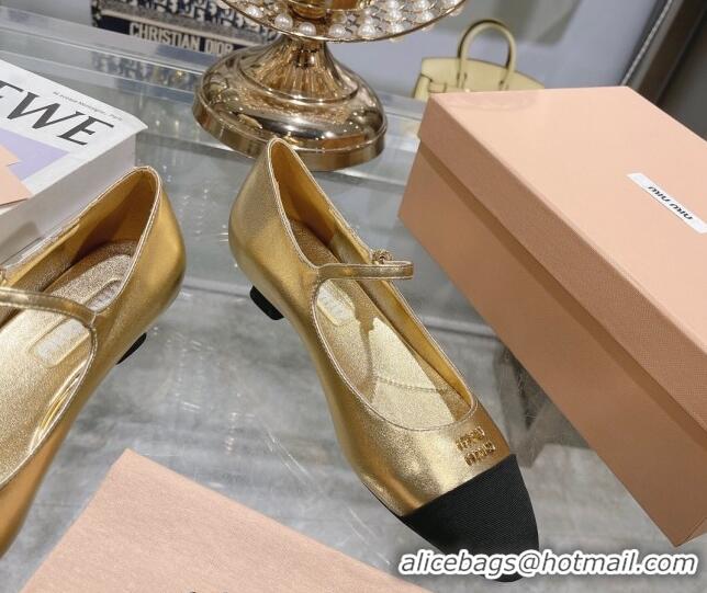 Top Grade Miu Miu patent leather and grosgrain mary jane pumps 3.5cm Gold 104126 