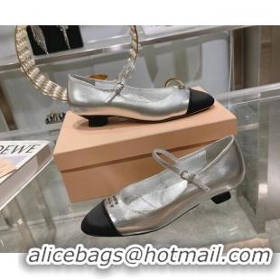 Luxurious Miu Miu patent leather and grosgrain mary jane pumps 3.5cm Silver 104127