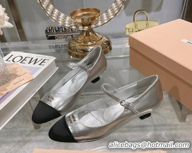 Luxurious Miu Miu patent leather and grosgrain mary jane pumps 3.5cm Silver 104127