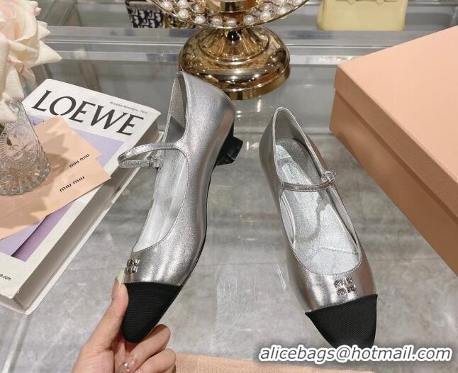 Luxurious Miu Miu patent leather and grosgrain mary jane pumps 3.5cm Silver 104127