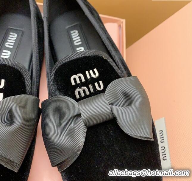 Unique Style Miu Miu Velvet Flat Loafers with Bow Black/Silver 104128