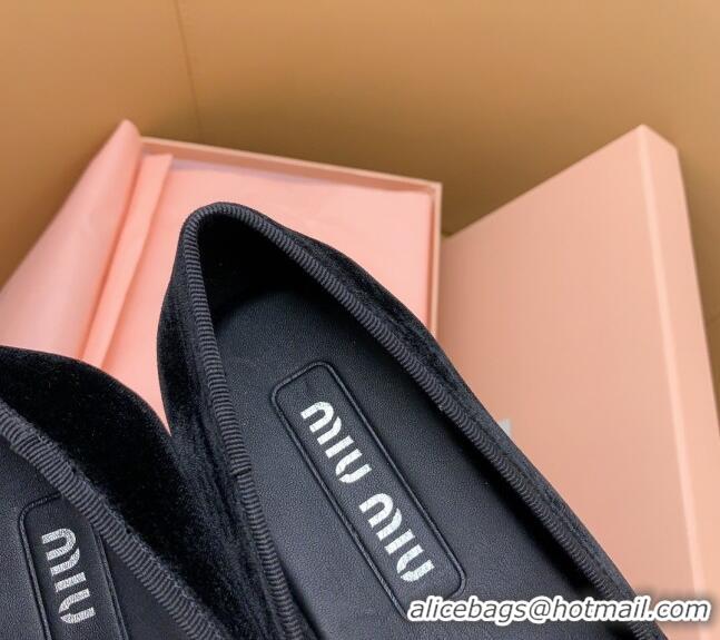 Unique Style Miu Miu Velvet Flat Loafers with Bow Black/Silver 104128